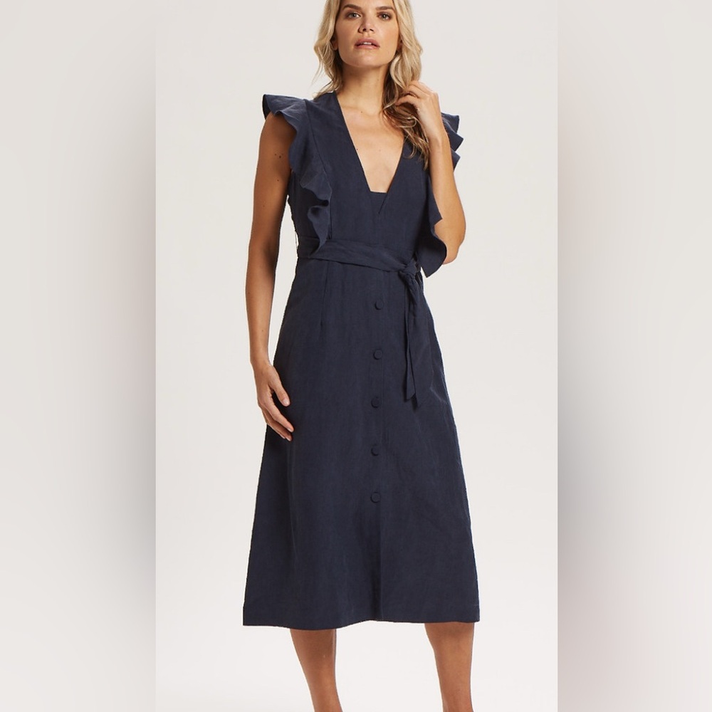 Marie Oliver Raine Midi Dress with Ruffle Sleeves